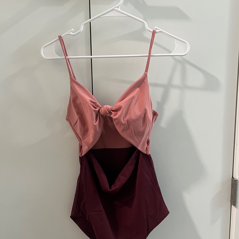 Pink and Burgundy One-Piece Swimsuit